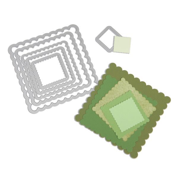 Sizzix Framelits Die Set 6PK - Squares, Scallop