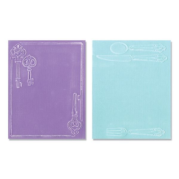 Sizzix Textured Impressions Embossing Folders 2PK - Place Setting & Keys Set