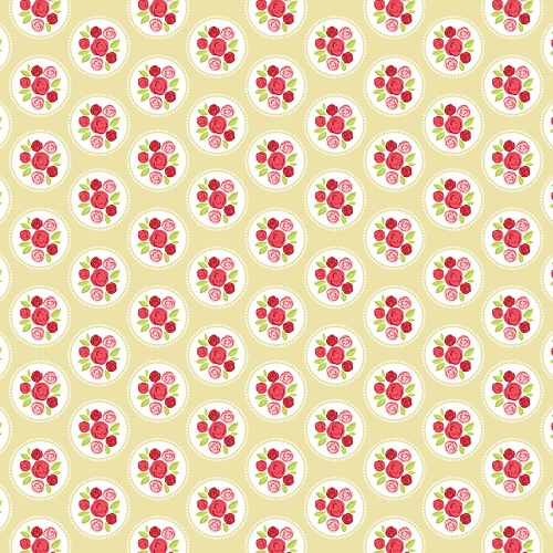 Tecido 100% Algodao A.C. Rosa Circulo Mostarda