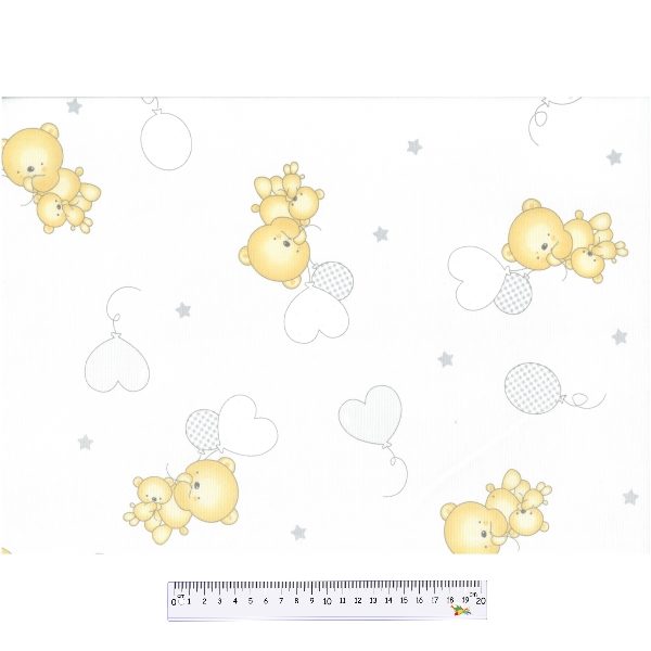 Tecido Algodão Piquet Urso e Balões Cinza