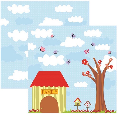 Papel de Scrapbook Jardins e Nuvens