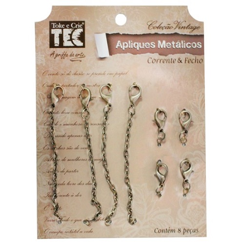 Aplique Metálico Corrente e Fecho