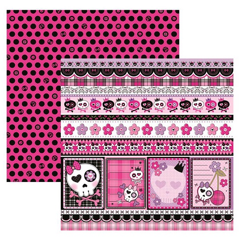 Papel de Scrapbook Caveiras Pink Barrinhas