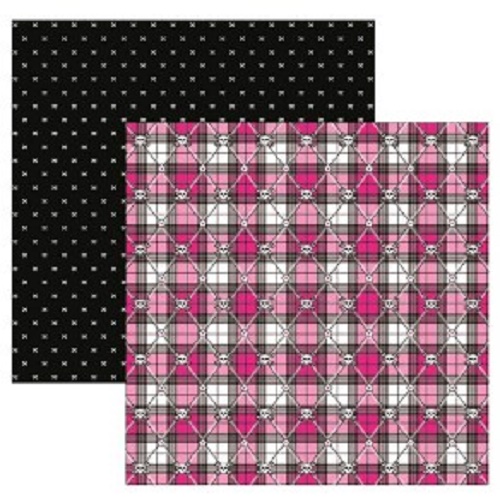 Papel de Scrapbook Caveiras Pink Xadrez