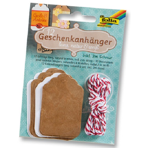 Etiquetas Rectangulares Natural e Branco c/ Fio (12)