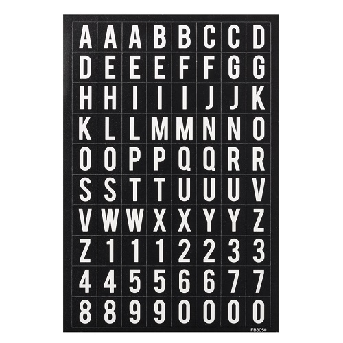 Sticker Letras e Números Branco Fundo Preto