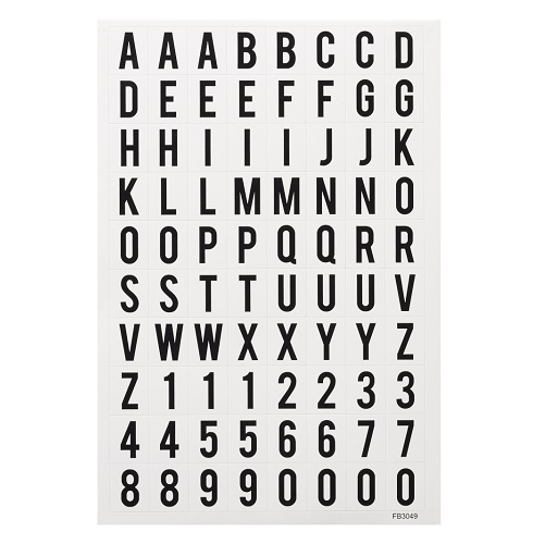 Sticker Letras e Números Preto Fundo Branco