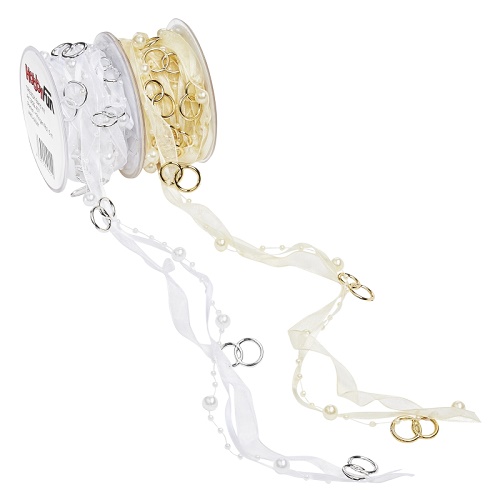 Fita Pérolas e Alianças 5mt Branco e Prata