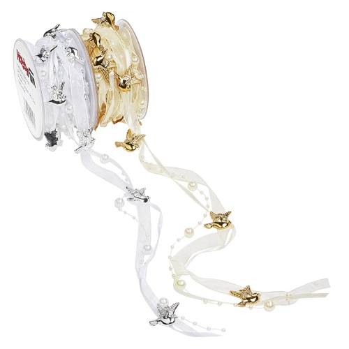 Fita Pérolas e Pombas 5mt Ouro