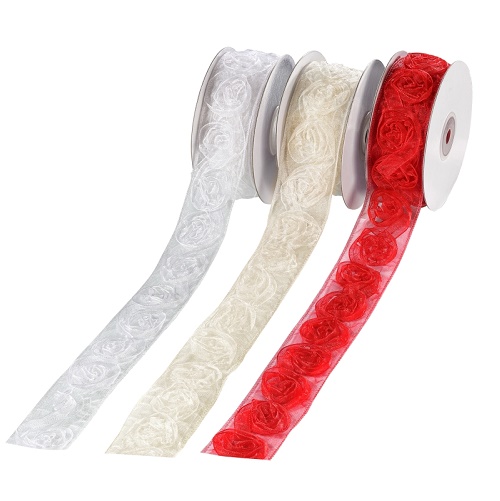 Fita 40mmx5mt Rosas Brancas