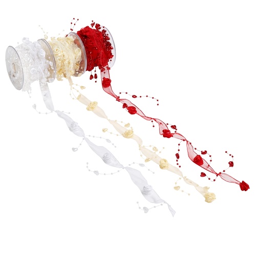 Fita 5mt Branco Rosas e Pérolas