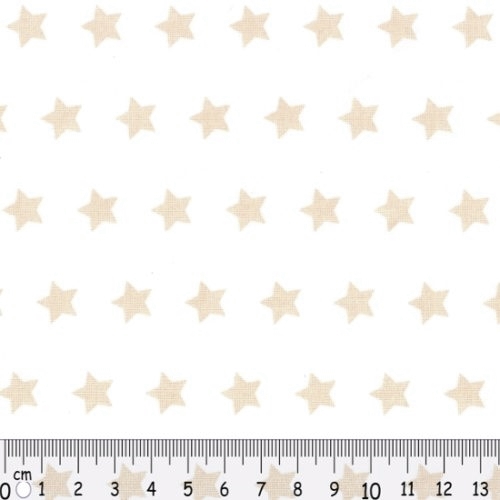 Tecido 100% Algodão Estrelas Bege Fundo Branco 1,40Mts.