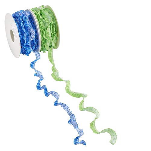 Fita 13mm Folhos Verde com Bolinhas