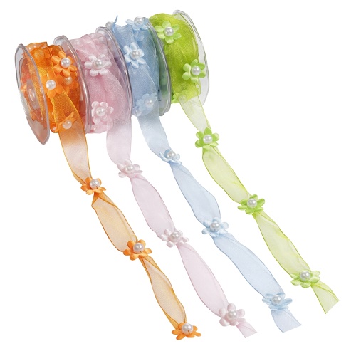 Fita 25mmx5mt Organza Flores Laranja