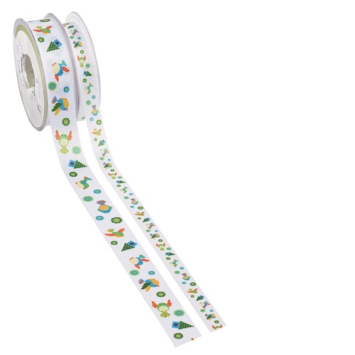 Fita 15mmx20mt Pássaros Verde Fundo Branco