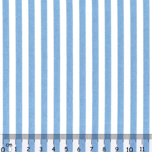 Tecido 100% Algodão Riscas Branco e Azul Claro 1,40Mts.