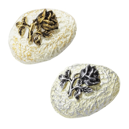 Pedra com Rosa Creme/Ouro 3cm (2)