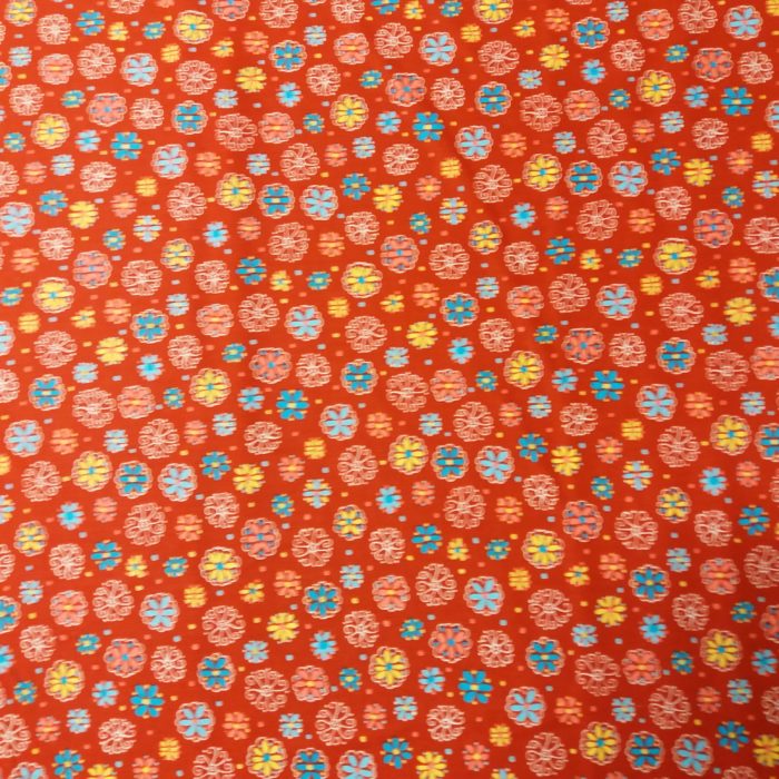 Tecido Flores Fundo Vermelho (1.10Mts)
