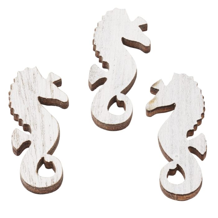 Cavalo Marinho em Madeira 3.5 Cm. Branco (6 Un.)