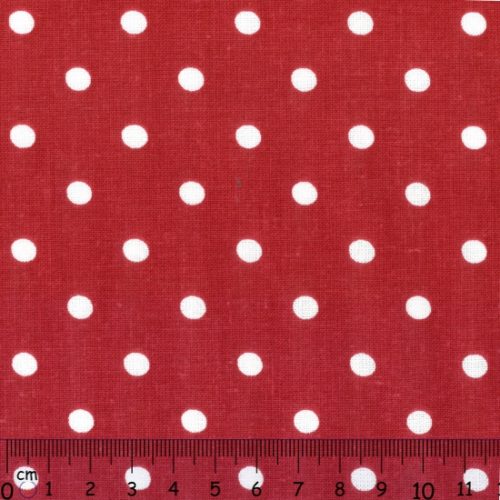 Tecido 100% Algodão Bolas Branco Fundo Vermelho 1,40Mts.