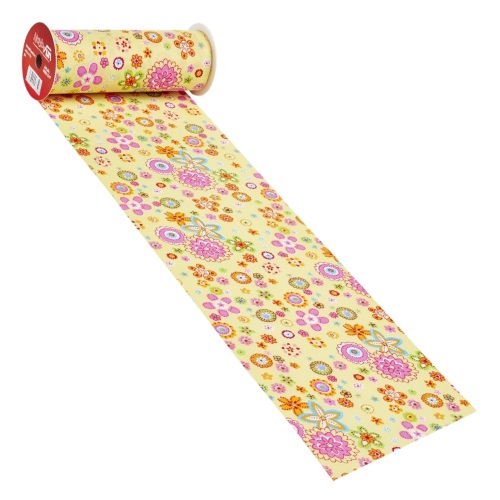 Rolo Tecido Flores Fundo Amarelo 20cm X 10Mt