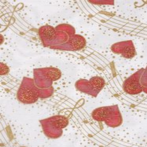 Rolo Tecido Corações e Notas 15Mt