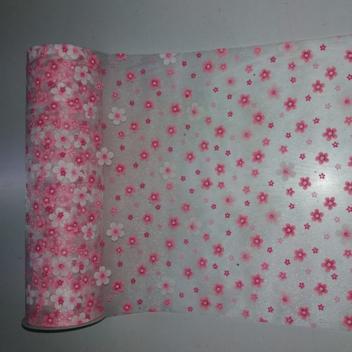 Rolo Tecido Flores Rosa 15Mt