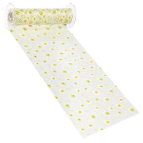 Rolo Tecido Flor Verde/Branco/Amarelo