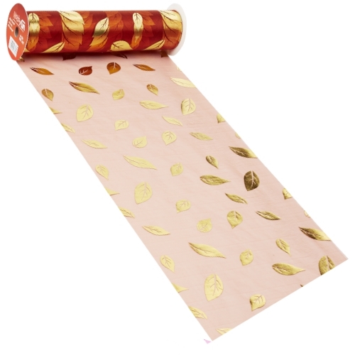 Rolo Tecido Organza Folhas Castanho/Ouro 29cm X 15Mt