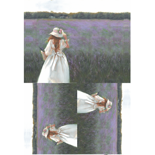 Papel Decoupage Menina no Campo de Lavanda 30X45