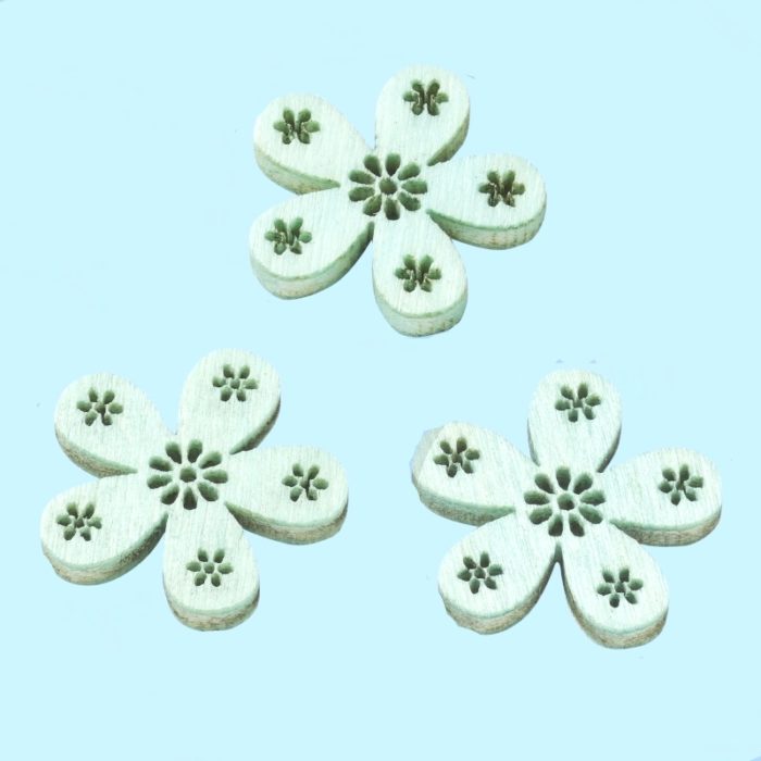 Flores em Madeira Verde Claro 2 Cm. (Blister c/12 un.)