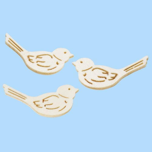 Passarinhos em Madeira Natural 4 Cm. (Blister c/ 6 un.)