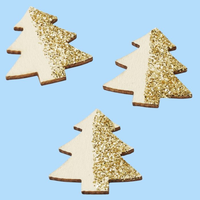 Árvore Madeira Glitter Ouro 2.5 Cm. (Blister c/ 6 un.)