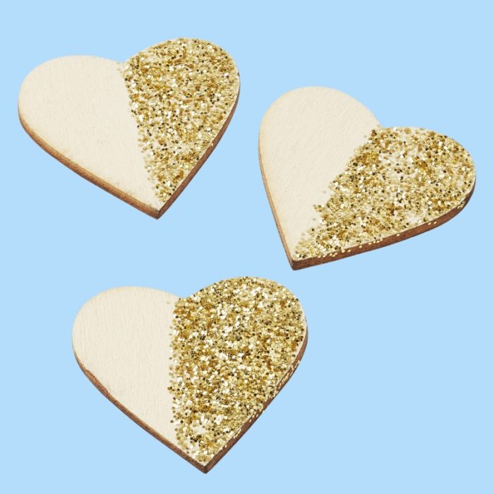 Coração Madeira Glitter Ouro 2.5 Cm. (Blister c/ 6 un.)