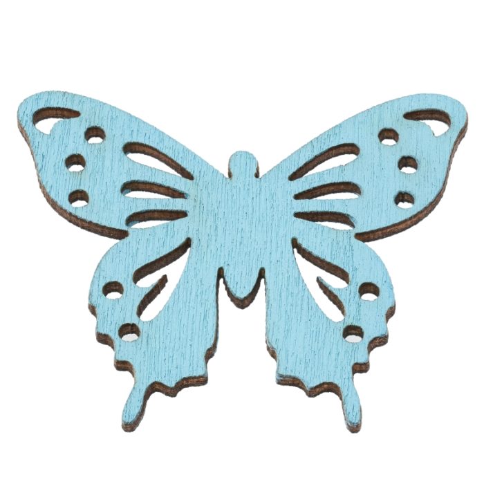 Borboletas Madeira Turquesa 3.8 Cm. (Blister c/ 6 un.)