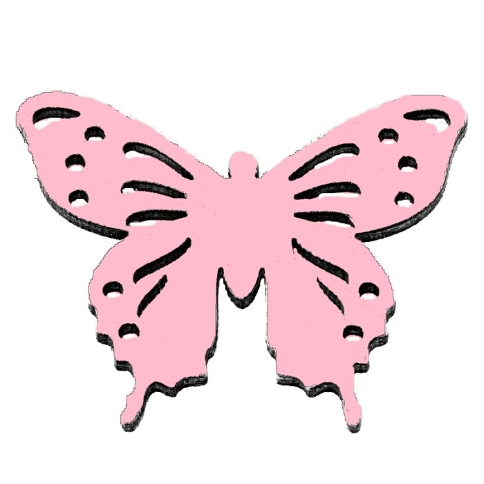 Borboletas Madeira Rosa 3.8 Cm. (Blister c/ 6 un.)