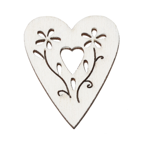 Corações Madeira Branco 3.8 Cm. (Blister c/ 6 un.)
