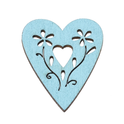 Corações Madeira Turquesa 3.8 Cm. (Blister c/ 6 un.)