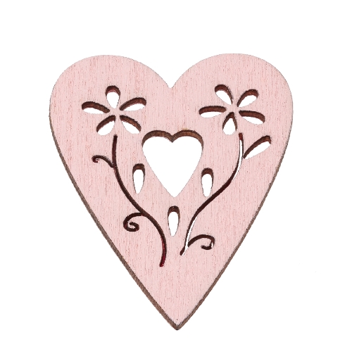 Corações Madeira Rosa 3.8 Cm. (Blister c/ 6 un.)