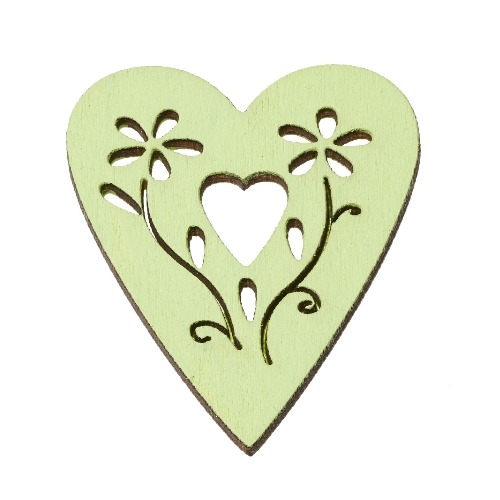 Corações Madeira Verde 3.8 Cm. (Blister c/ 6 un.)