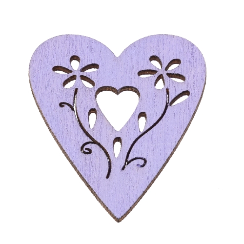 Corações Madeira Lilás 3.8 Cm. (Blister c/ 6 un.)
