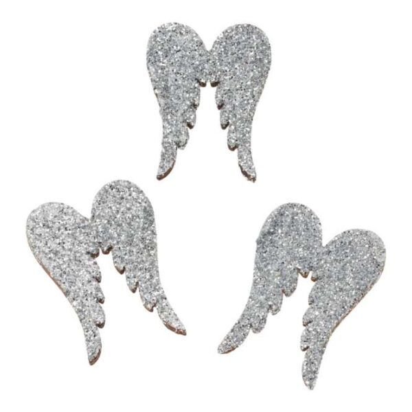 Asas de Madeira Glitter Prata 3 Cm. (Blister c/ 6 un.)