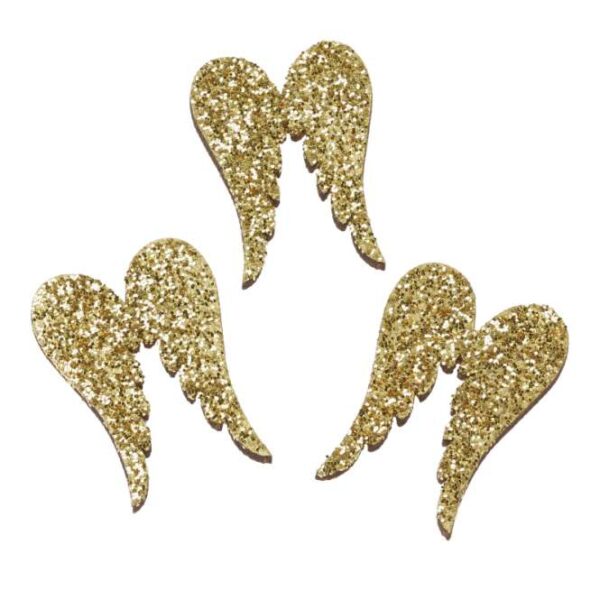 Asas de Madeira Glitter Ouro 3 Cm. (Blister c/ 6 un.)