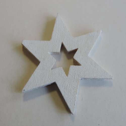 Estrela de Madeira Branco 4 Cm. (Blister c/ 6 un.)