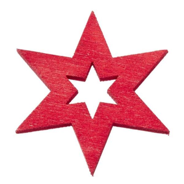 Estrela de Madeira Vermelho 4 Cm. (Blister c/ 6 un.)