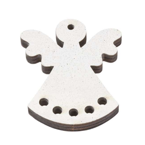 Anjos de Madeira Branco c/ Glitter 5.5 Cm. (Blister c/ 2 un.)