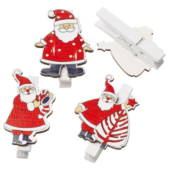 Molas de Madeira Pai Natal 4 Cm. (Blister c/ 6 un.)