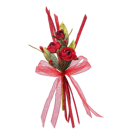 Rosas com Laço Vermelho 13 Cm. (12 un.)
