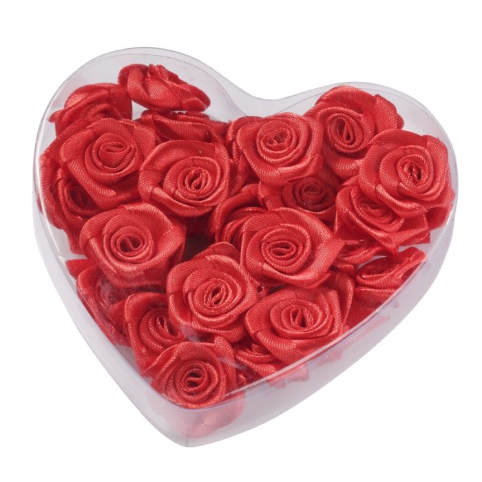 Caixa Coração c/ Rosas Vermelhas 20 mm. (30 un.)