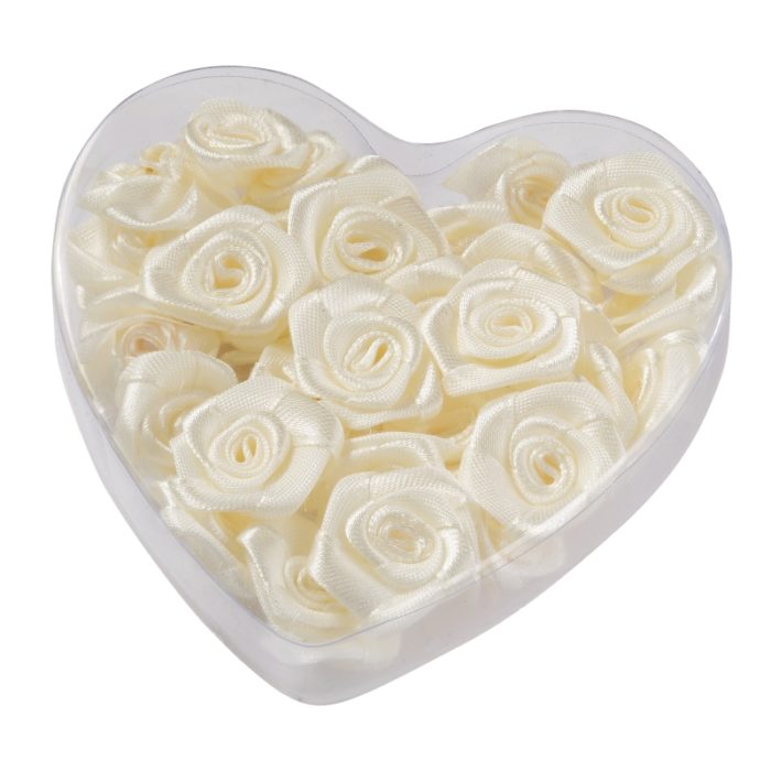 Caixa Coração c/ Rosas Creme 20 mm. (30 un.)